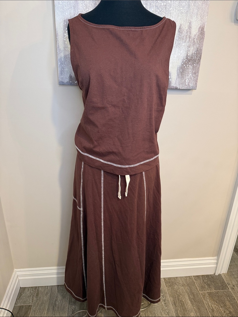 Women’s Brown Sleeveless A-Line Skirt Set